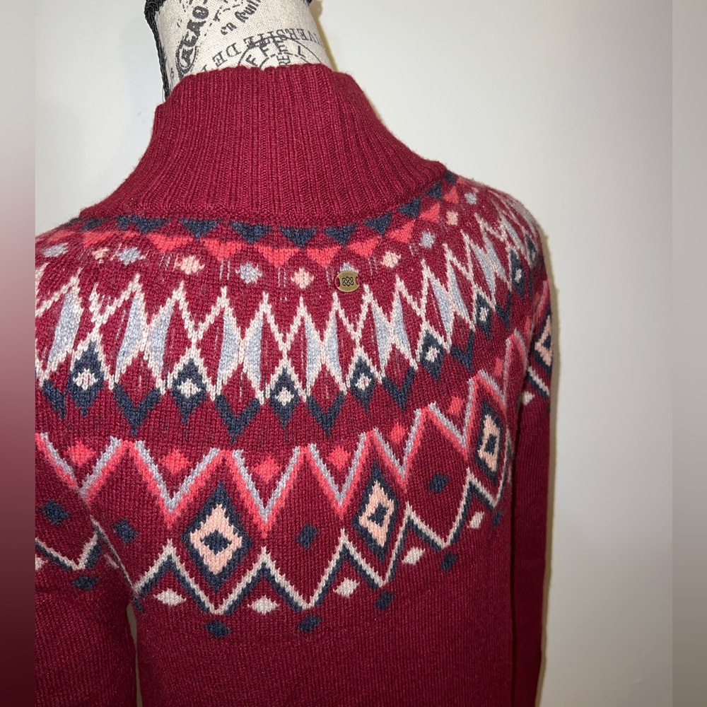 Sherpa Adventure Gear Fair Isle Turtleneck Sweater Red Nordic Knit Small - Picture 6 of 13